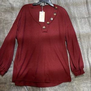 Polyester and cotton maroon long sleeve with brown buttons